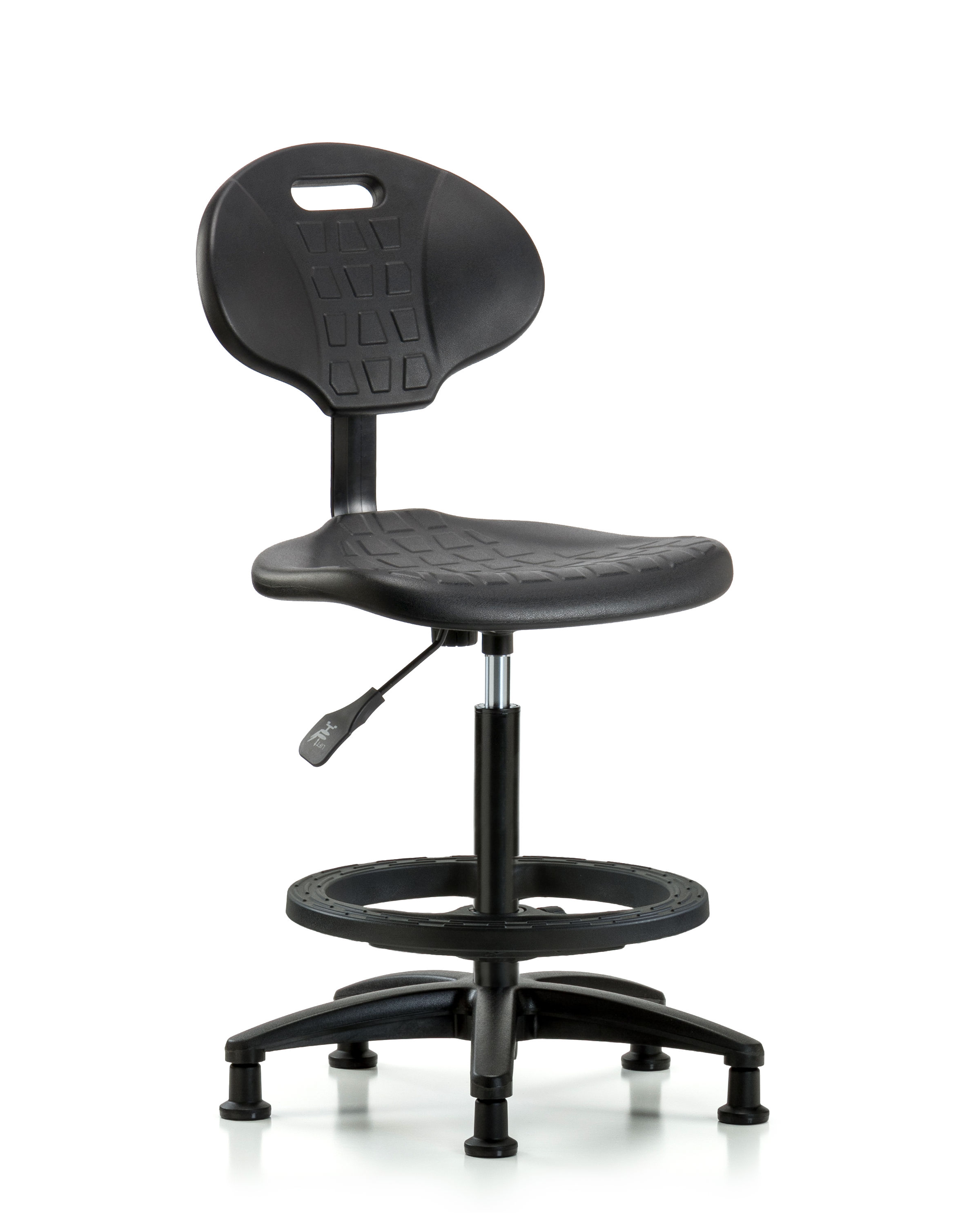 Erie Polyurethane Chair - High Bench Height with Black Foot Ring & Stationary Glides in Black Polyurethane