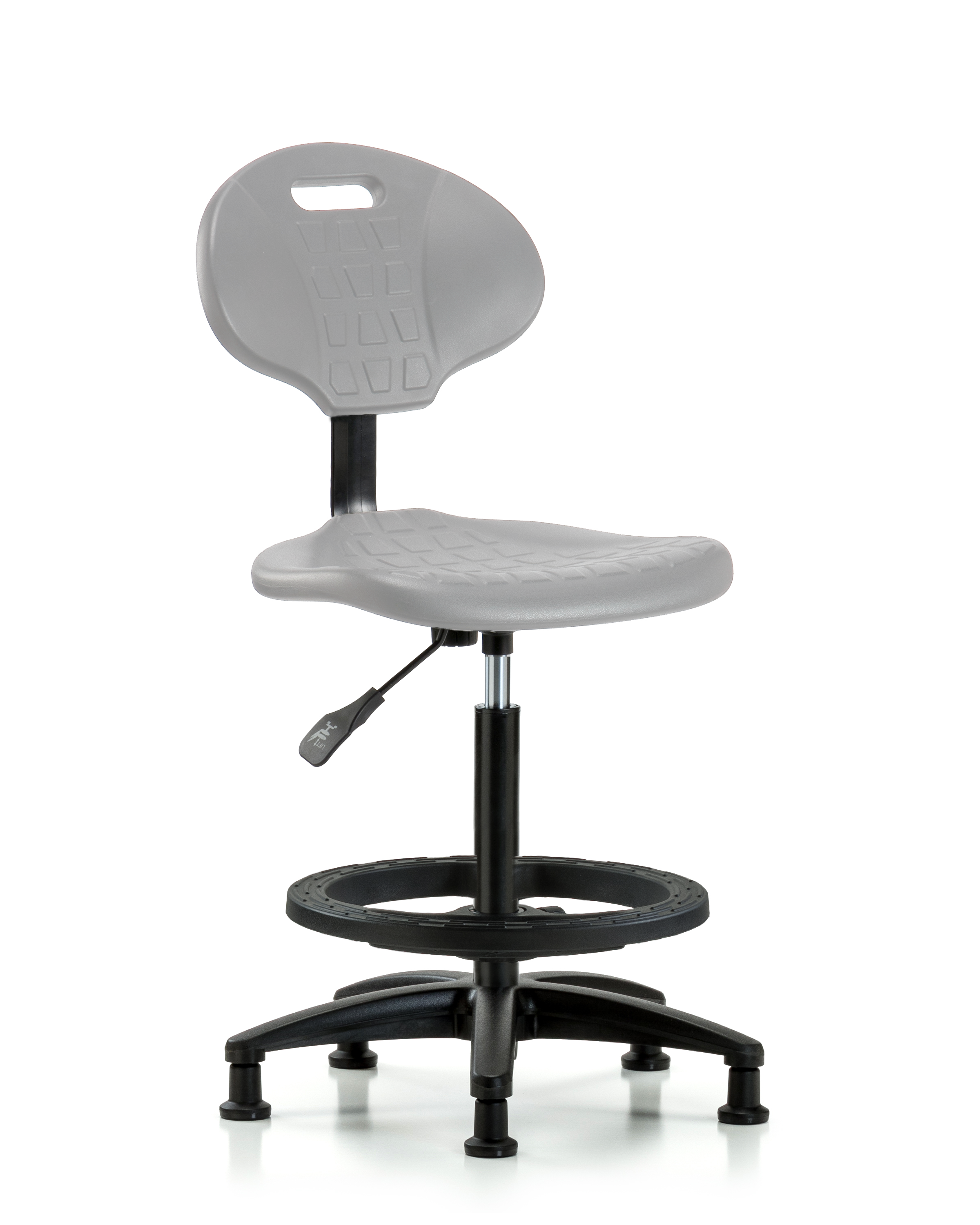 Erie Polyurethane Chair - High Bench Height with Black Foot Ring & Stationary Glides in Gray Polyurethane