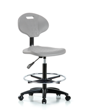 Erie Polyurethane Chair - High Bench Height with Chrome Foot Ring & Casters in Gray Polyurethane