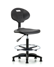 Erie Polyurethane Chair - High Bench Height with Chrome Foot Ring & Stationary Glides in Black Polyurethane