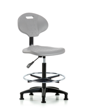 Erie Polyurethane Chair - High Bench Height with Chrome Foot Ring & Stationary Glides in Gray Polyurethane