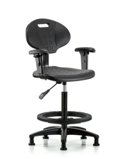 Erie Polyurethane Chair - High Bench Height with Black Foot Ring, Adjustable Arms, & Stationary Glides in Black Polyurethane