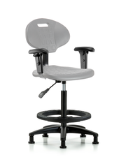 Erie Polyurethane Chair - High Bench Height with Black Foot Ring, Adjustable Arms, & Stationary Glides in Gray Polyurethane