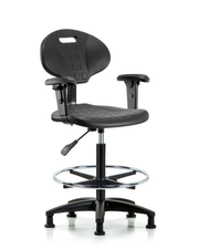 Erie Polyurethane Chair - High Bench Height with Chrome Foot Ring, Adjustable Arms, & Stationary Glides in Black Polyurethane