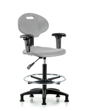 Erie Polyurethane Chair - High Bench Height with Chrome Foot Ring, Adjustable Arms, & Stationary Glides in Gray Polyurethane