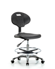 Erie Polyurethane Chair Chrome - Medium Bench Height with Chrome Foot Ring & Chrome Casters in Black Polyurethane