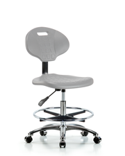 Erie Polyurethane Chair Chrome - Medium Bench Height with Chrome Foot Ring & Chrome Casters in Gray Polyurethane