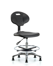 Erie Polyurethane Chair Chrome - Medium Bench Height with Chrome Foot Ring & Stationary Glides in Black Polyurethane