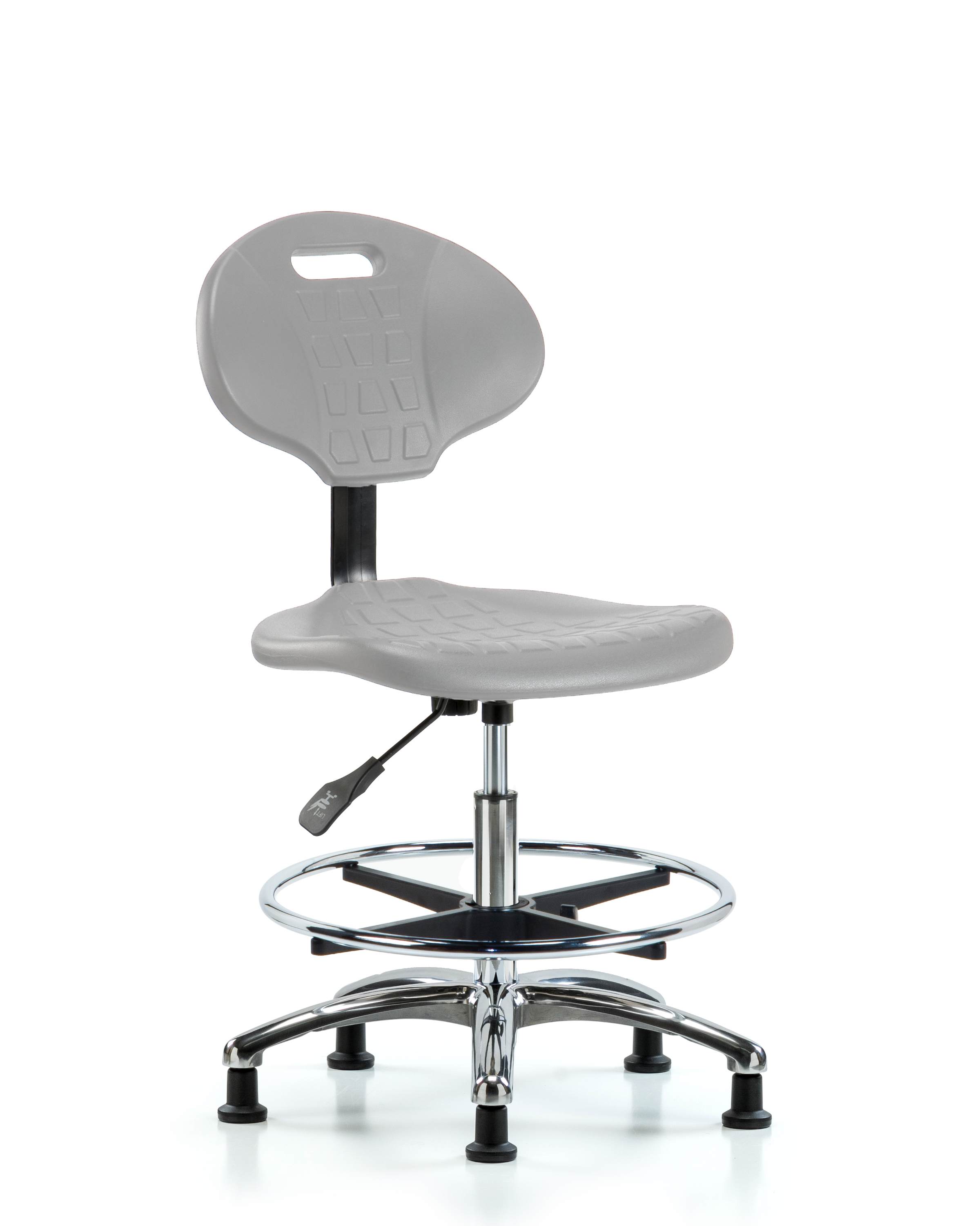 Erie Polyurethane Chair Chrome - Medium Bench Height with Chrome Foot Ring & Stationary Glides in Gray Polyurethane