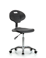 Erie Polyurethane Chair Chrome - Medium Bench Height with Chrome Casters in Black Polyurethane