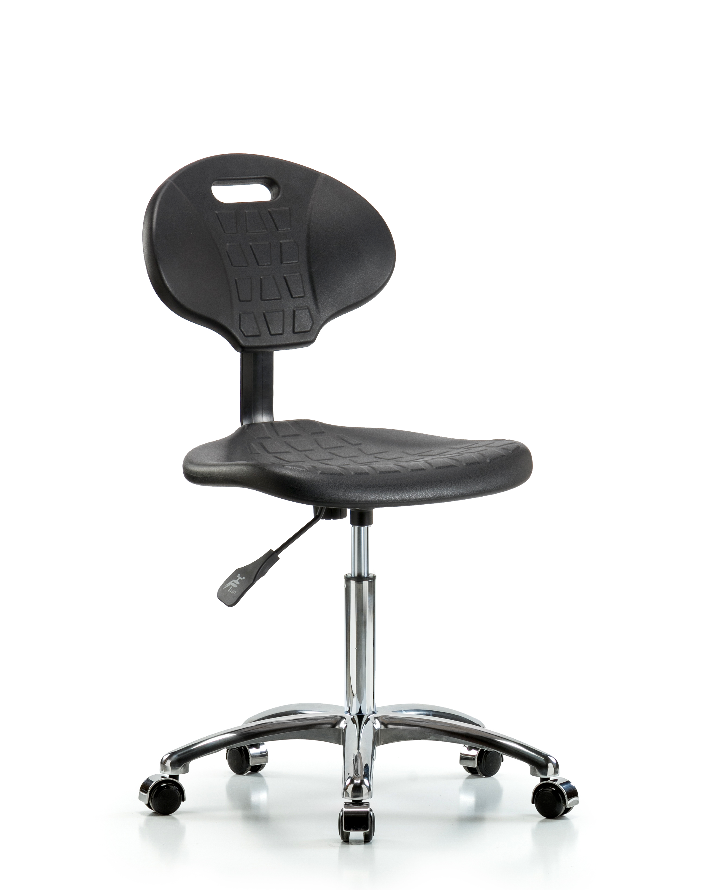 Erie Polyurethane Chair Chrome - Medium Bench Height with Chrome Casters in Black Polyurethane