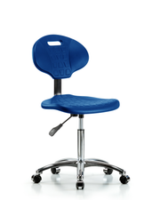 Erie Polyurethane Chair Chrome - Medium Bench Height with Chrome Casters in Blue Polyurethane