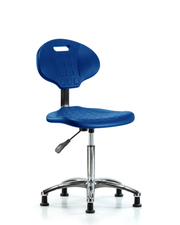 Erie Polyurethane Chair Chrome - Medium Bench Height with Stationary Glides in Blue Polyurethane