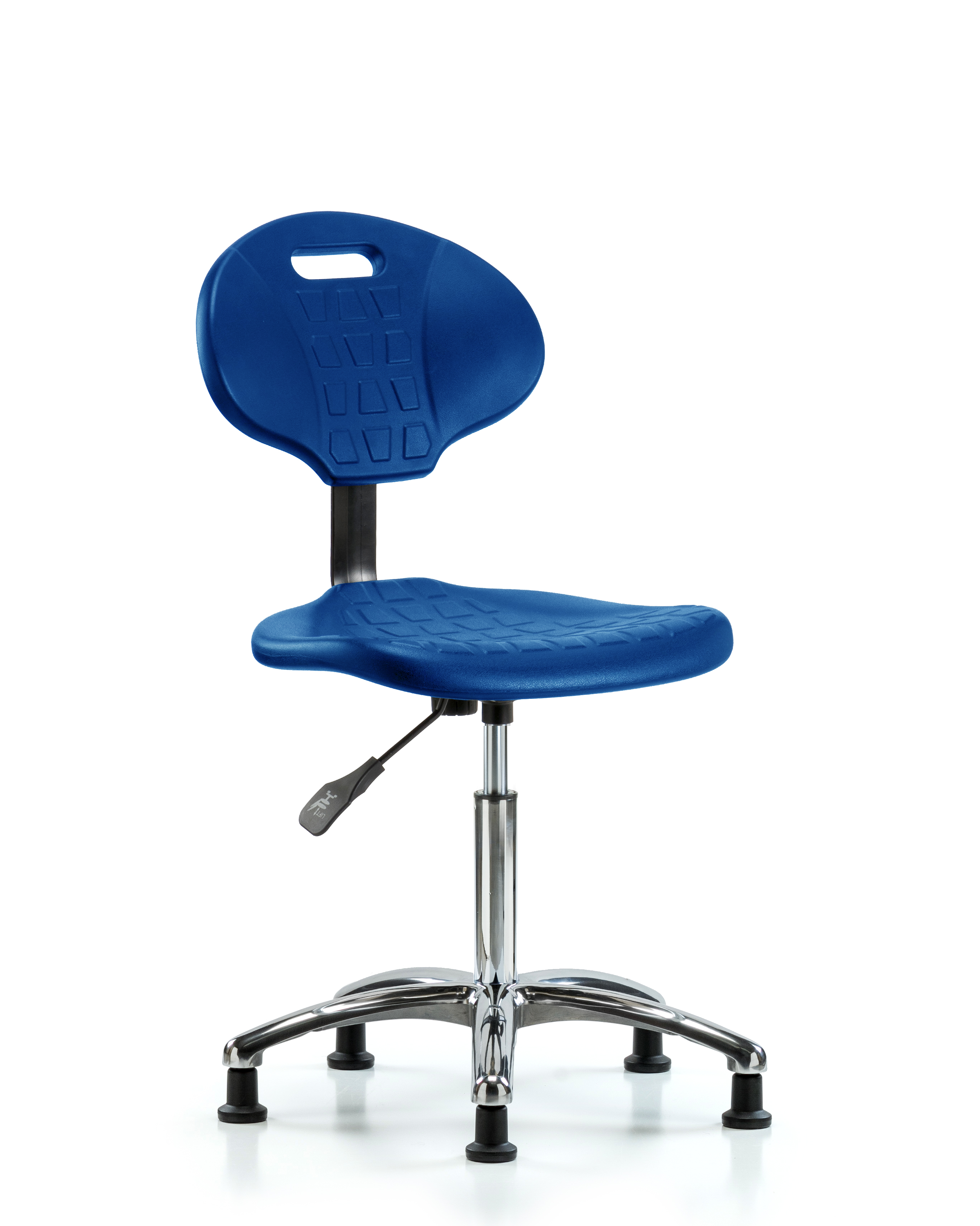 Erie Polyurethane Chair Chrome - Medium Bench Height with Stationary Glides in Blue Polyurethane