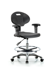Erie Polyurethane Chair Chrome - Medium Bench Height with Chrome Foot Ring, Adjustable Arms, & Chrome Casters in Black Polyurethane