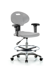 Erie Polyurethane Chair Chrome - Medium Bench Height with Chrome Foot Ring, Adjustable Arms, & Chrome Casters in Gray Polyurethane
