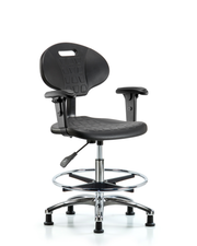 Erie Polyurethane Chair Chrome - Medium Bench Height with Chrome Foot Ring, Adjustable Arms, & Stationary Glides in Black Polyurethane