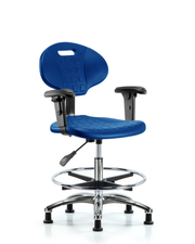 Erie Polyurethane Chair Chrome - Medium Bench Height with Chrome Foot Ring, Adjustable Arms, & Stationary Glides in Blue Polyurethane