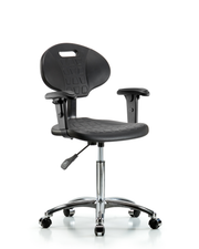 Erie Polyurethane Chair Chrome - Medium Bench Height with Adjustable Arms & Chrome Casters in Black Polyurethane
