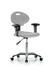 Erie Polyurethane Chair Chrome - Medium Bench Height with Adjustable Arms & Chrome Casters in Gray Polyurethane