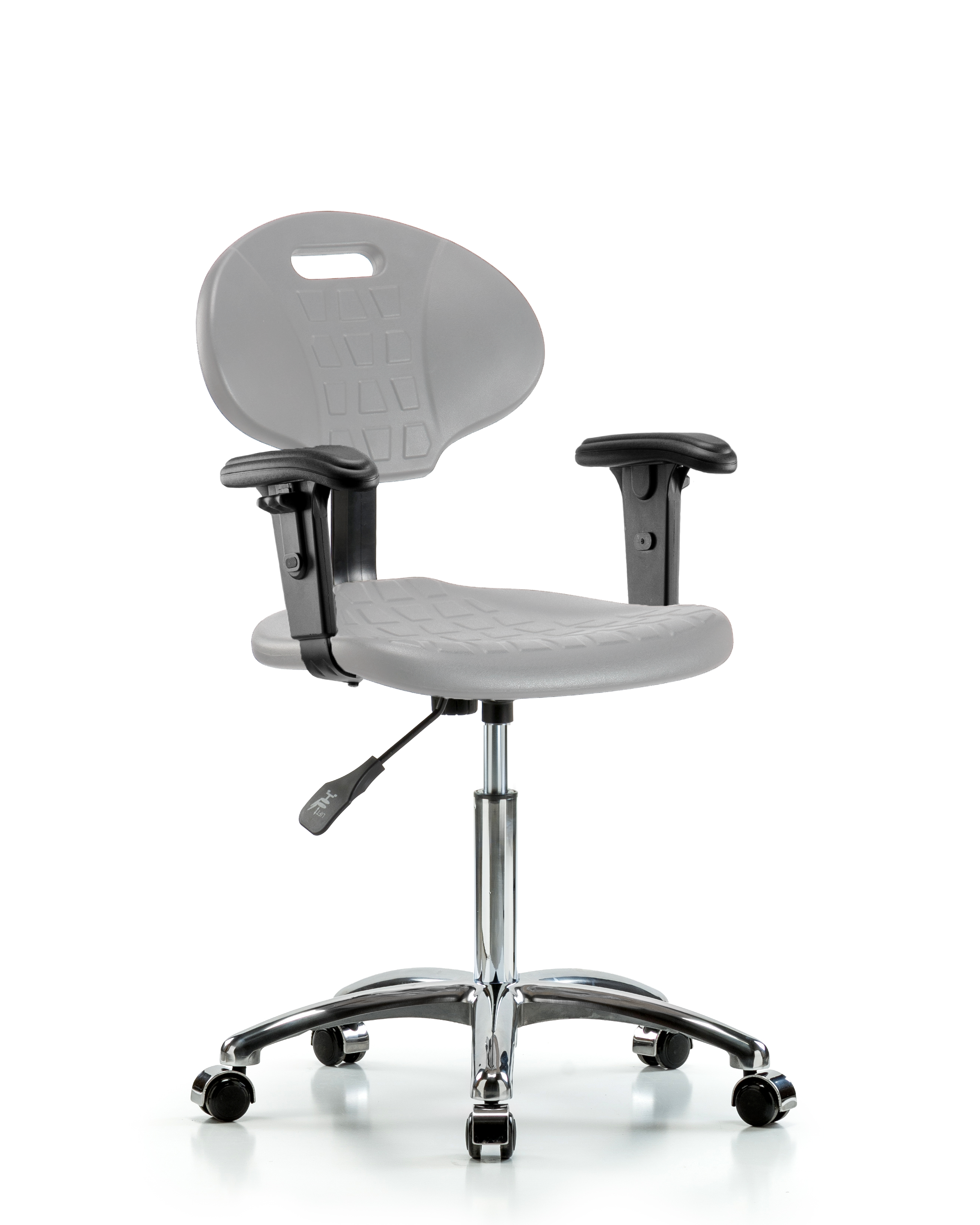 Erie Polyurethane Chair Chrome - Medium Bench Height with Adjustable Arms & Chrome Casters in Gray Polyurethane