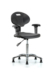 Erie Polyurethane Chair Chrome - Medium Bench Height with Adjustable Arms & Stationary Glides in Black Polyurethane