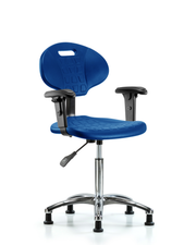 Erie Polyurethane Chair Chrome - Medium Bench Height with Adjustable Arms & Stationary Glides in Blue Polyurethane