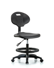 Erie Polyurethane Chair - Medium Bench Height with Black Foot Ring & Casters in Black Polyurethane