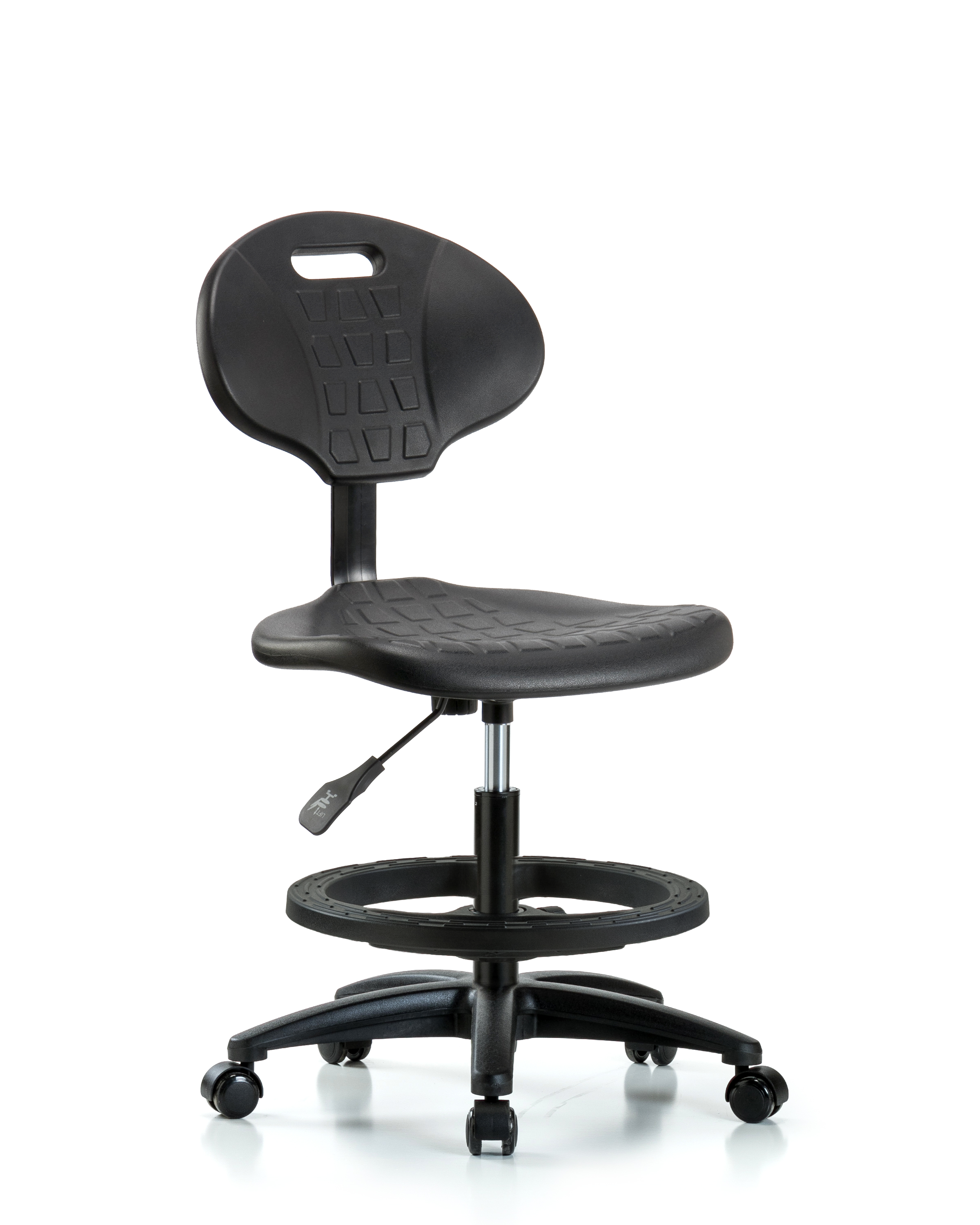 Erie Polyurethane Chair - Medium Bench Height with Black Foot Ring & Casters in Black Polyurethane