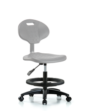 Erie Polyurethane Chair - Medium Bench Height with Black Foot Ring & Casters in Gray Polyurethane