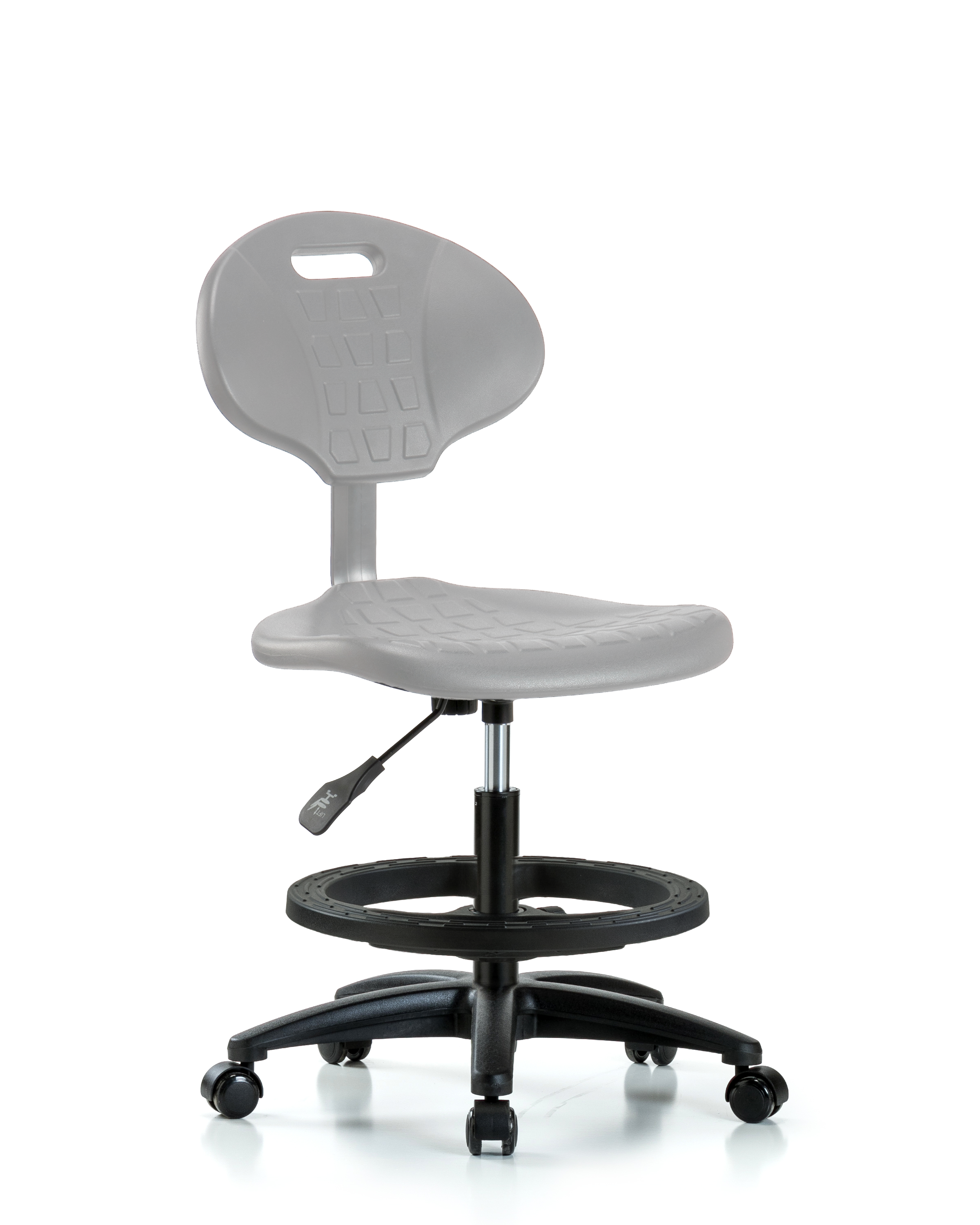 Erie Polyurethane Chair - Medium Bench Height with Black Foot Ring & Casters in Gray Polyurethane