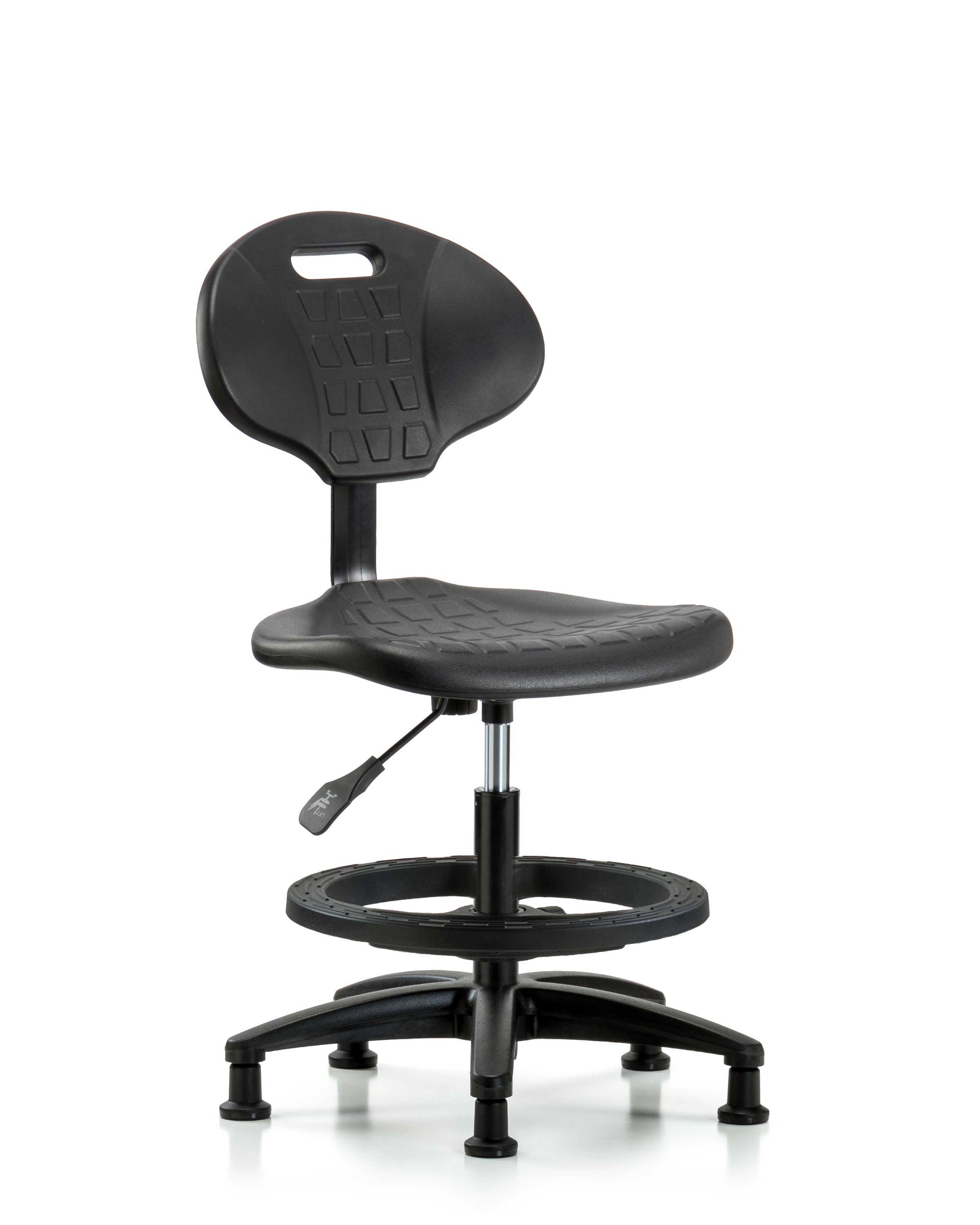 Erie Polyurethane Chair - Medium Bench Height with Black Foot Ring & Stationary Glides in Black Polyurethane