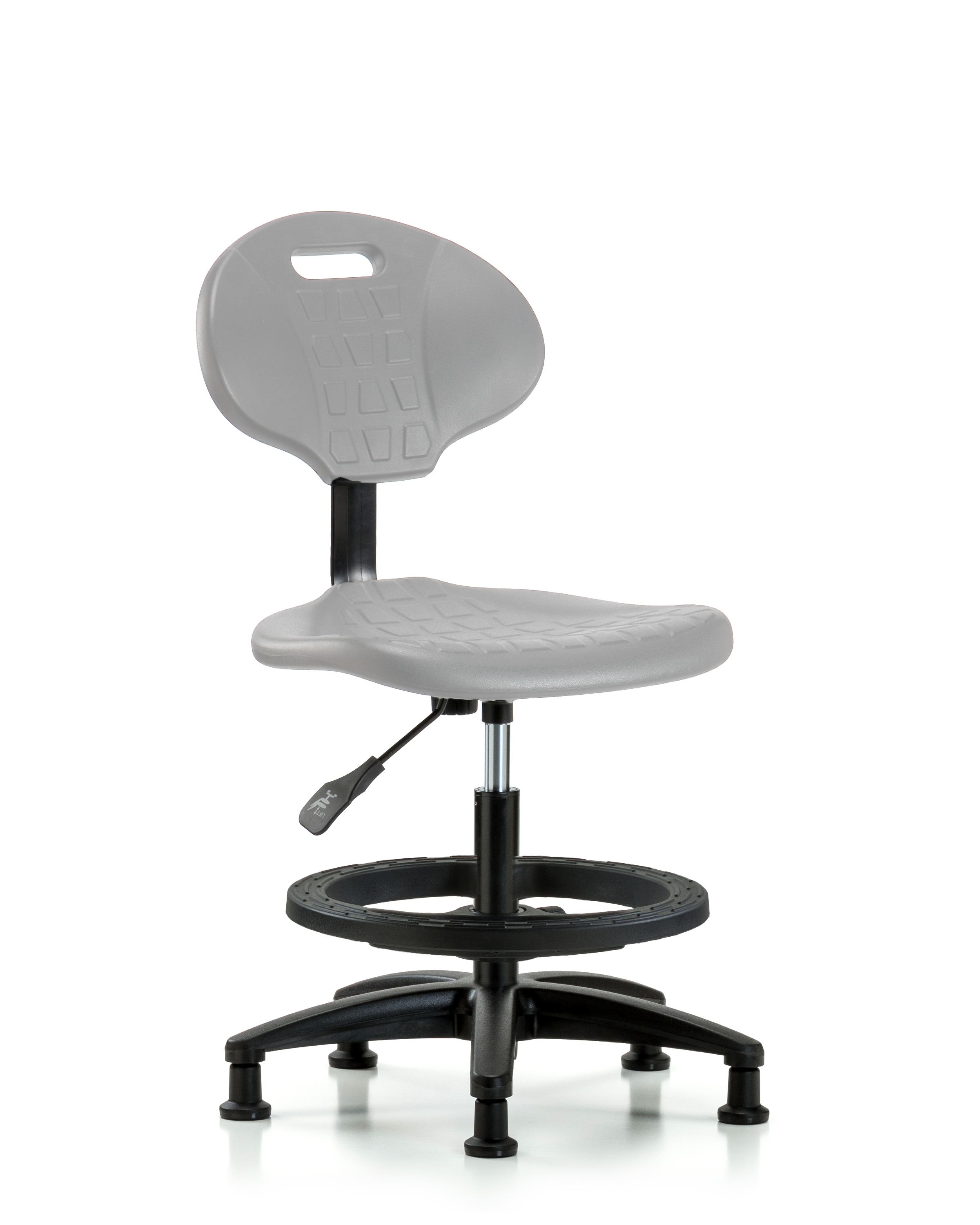 Erie Polyurethane Chair - Medium Bench Height with Black Foot Ring & Stationary Glides in Gray Polyurethane