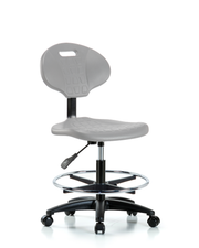 Erie Polyurethane Chair - Medium Bench Height with Chrome Foot Ring & Casters in Gray Polyurethane