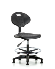 Erie Polyurethane Chair - Medium Bench Height with Chrome Foot Ring & Stationary Glides in Black Polyurethane