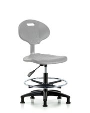 Erie Polyurethane Chair - Medium Bench Height with Chrome Foot Ring & Stationary Glides in Gray Polyurethane