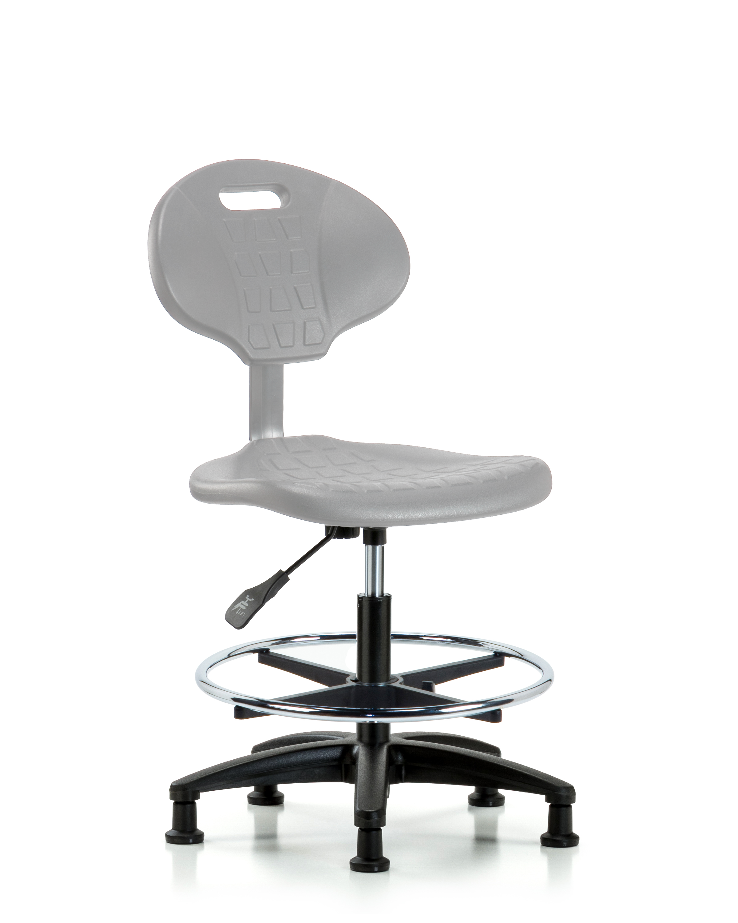 Erie Polyurethane Chair - Medium Bench Height with Chrome Foot Ring & Stationary Glides in Gray Polyurethane