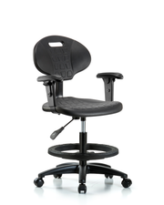 Erie Polyurethane Chair - Medium Bench Height with Black Foot Ring, Adjustable Arms, & Casters in Black Polyurethane
