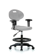 Erie Polyurethane Chair - Medium Bench Height with Black Foot Ring, Adjustable Arms, & Casters in Gray Polyurethane