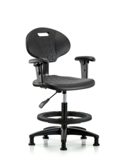 Erie Polyurethane Chair - Medium Bench Height with Black Foot Ring, Adjustable Arms, & Stationary Glides in Black Polyurethane