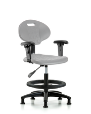 Erie Polyurethane Chair - Medium Bench Height with Black Foot Ring, Adjustable Arms, & Stationary Glides in Gray Polyurethane