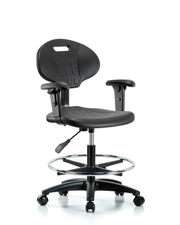 Erie Polyurethane Chair - Medium Bench Height with Chrome Foot Ring, Adjustable Arms, & Casters in Black Polyurethane