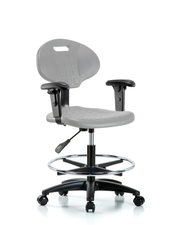 Erie Polyurethane Chair - Medium Bench Height with Chrome Foot Ring, Adjustable Arms, & Casters in Gray Polyurethane