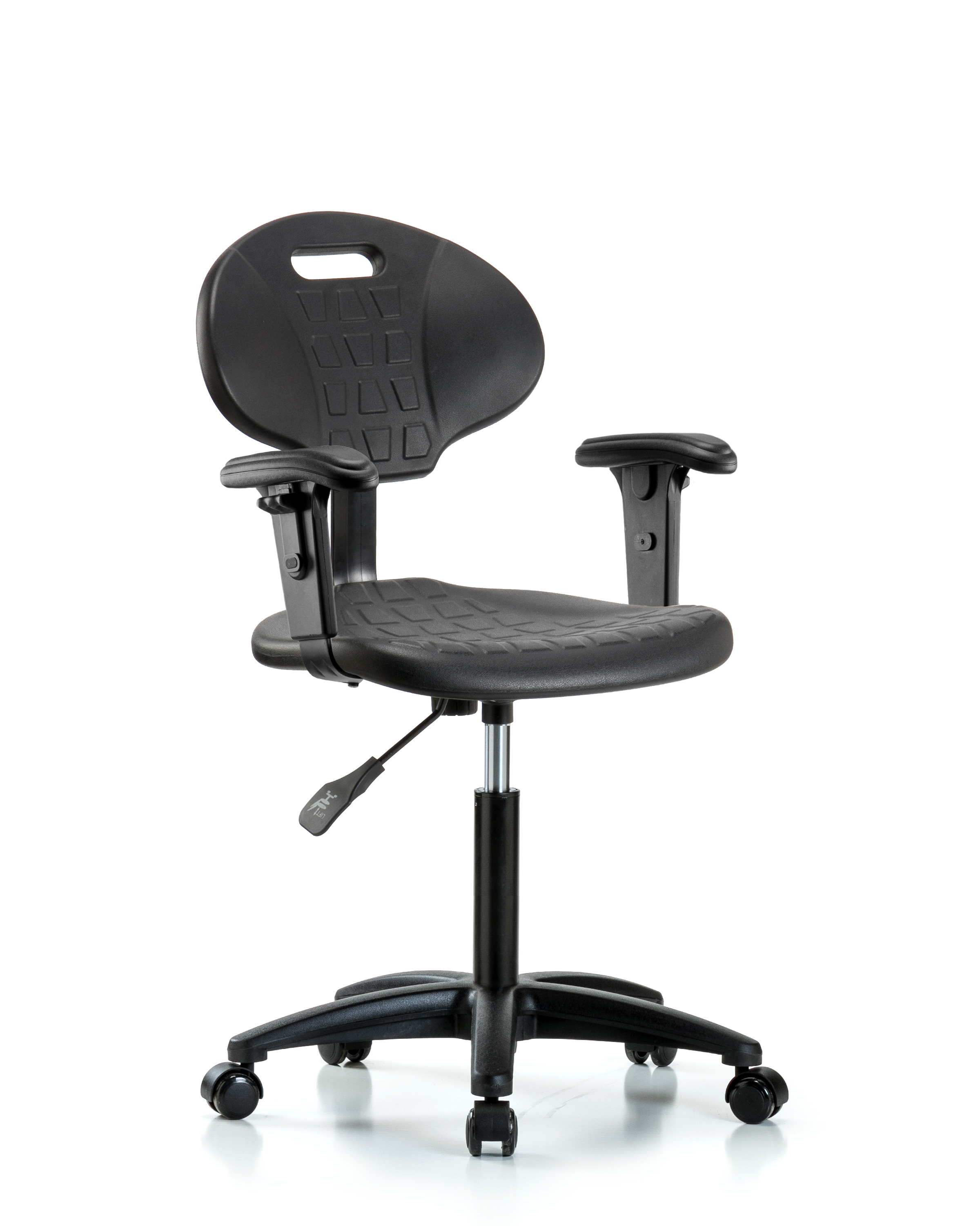 Erie Polyurethane Chair - Medium Bench Height with Adjustable Arms & Casters in Black Polyurethane
