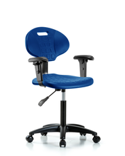 Erie Polyurethane Chair - Medium Bench Height with Adjustable Arms & Casters in Blue Polyurethane