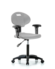 Erie Polyurethane Chair - Medium Bench Height with Adjustable Arms & Casters in Gray Polyurethane