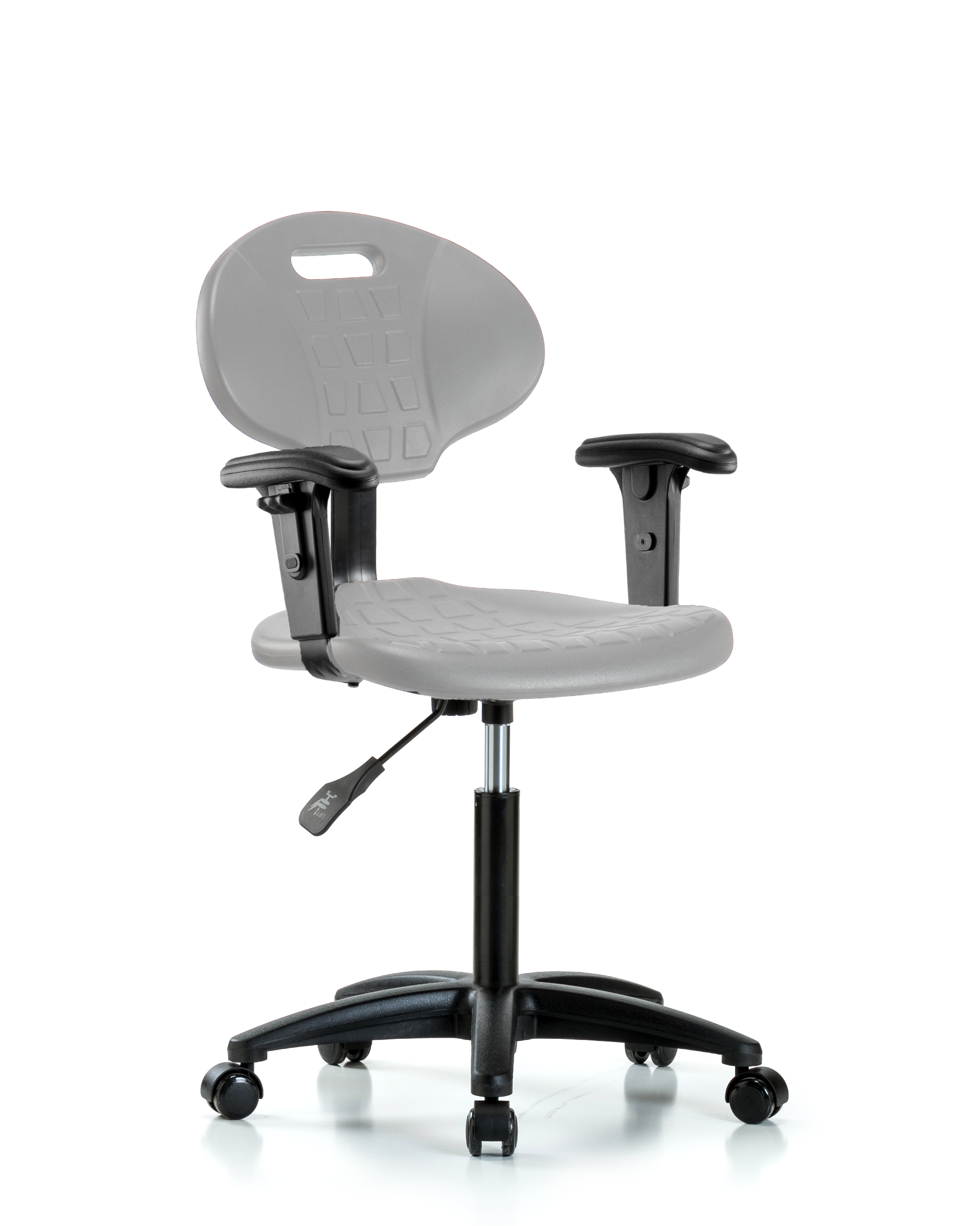 Erie Polyurethane Chair - Medium Bench Height with Adjustable Arms & Casters in Gray Polyurethane