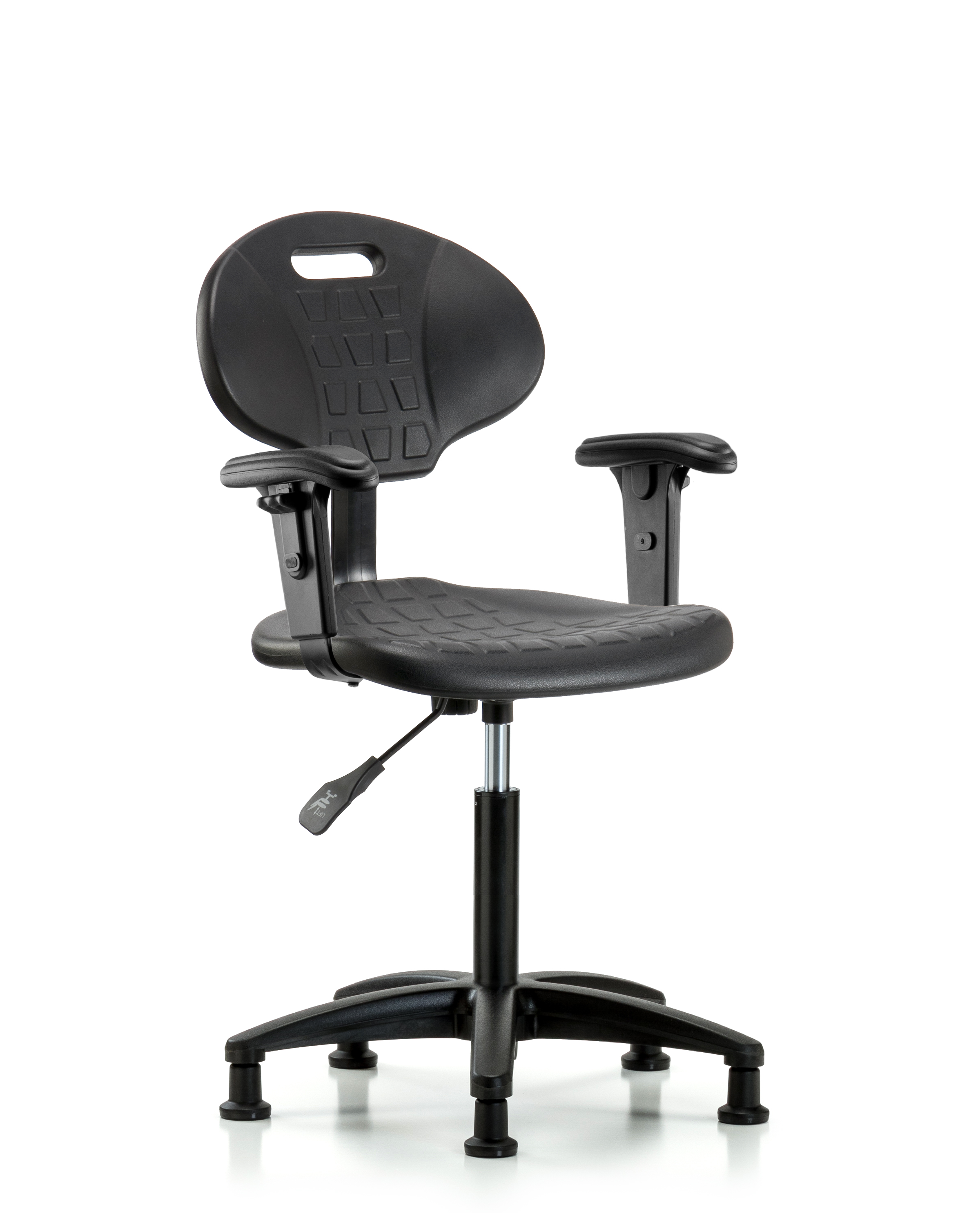 Erie Polyurethane Chair - Medium Bench Height with Adjustable Arms & Stationary Glides in Black Polyurethane