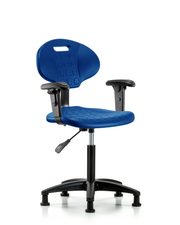 Erie Polyurethane Chair - Medium Bench Height with Adjustable Arms & Stationary Glides in Blue Polyurethane