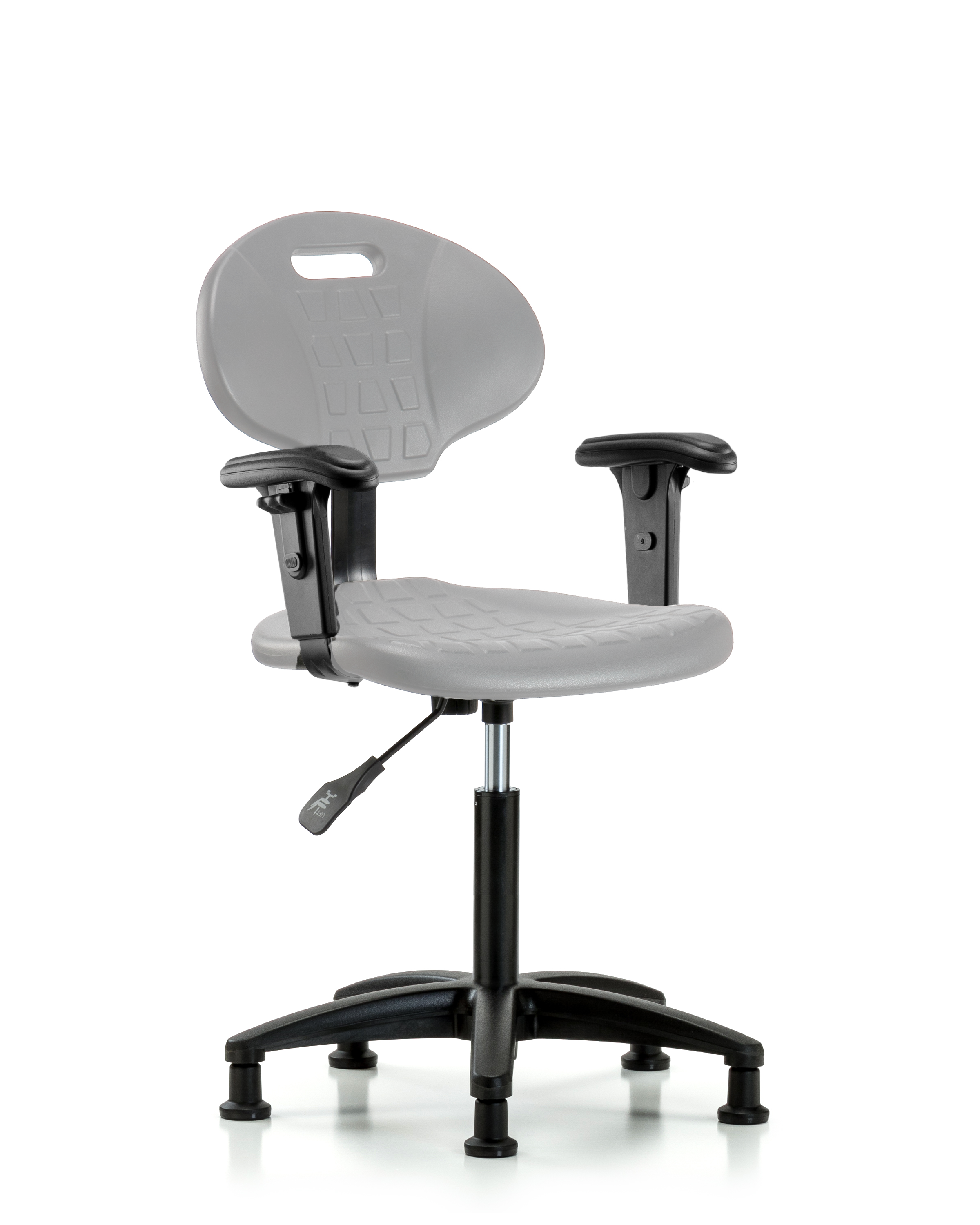 Erie Polyurethane Chair - Medium Bench Height with Adjustable Arms & Stationary Glides in Gray Polyurethane